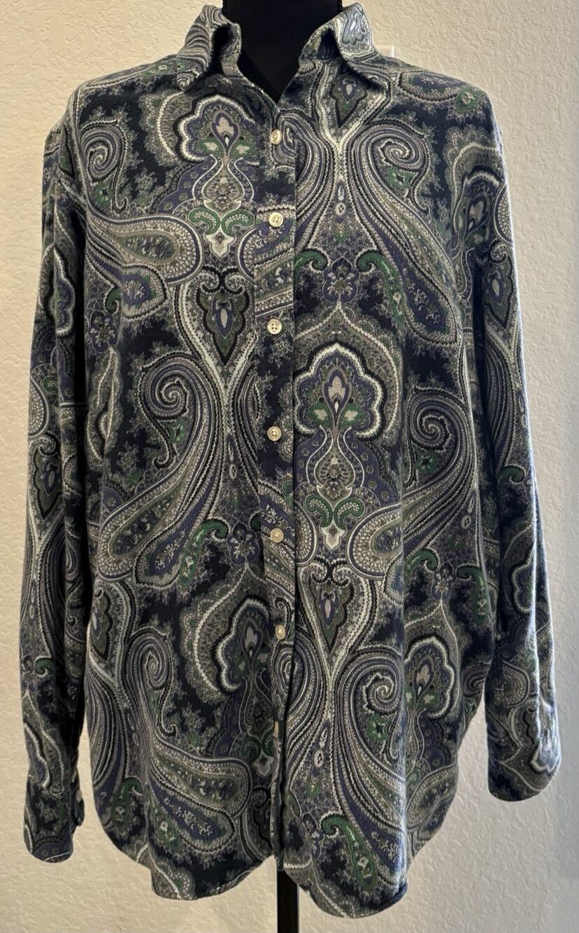 Lands’ End Portuguese Flannel Paisley Button Down Shirt Size 1X (16W-18W)